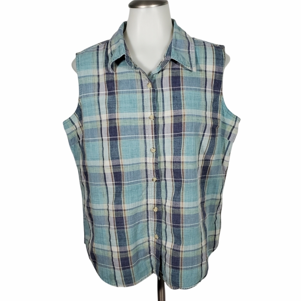 WHITE STAG Plaid Vest Button Up Cotton size L